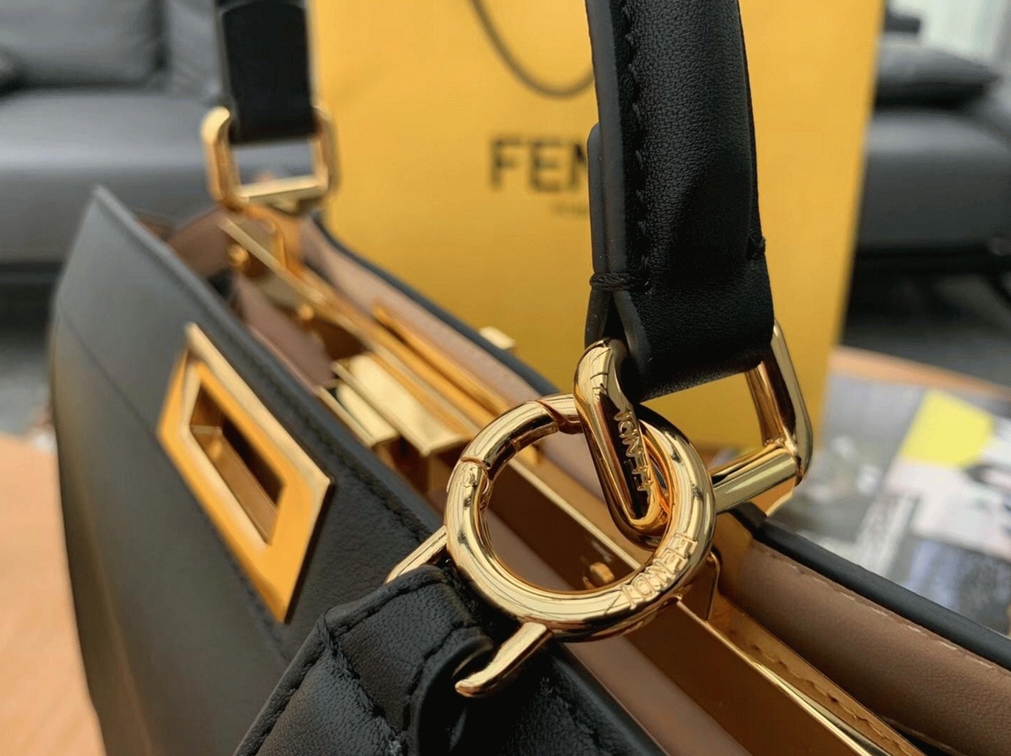 Top Quality Replica F**di Peekaboo ISeeU Medium Bag In Black Calfskin