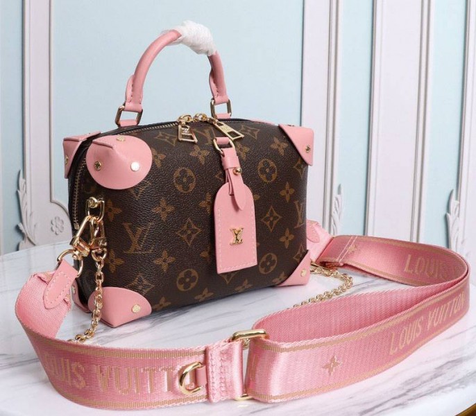 L0vis Vvtt0n Monogram Canvas Petite Malle Souple Handbag In Peche