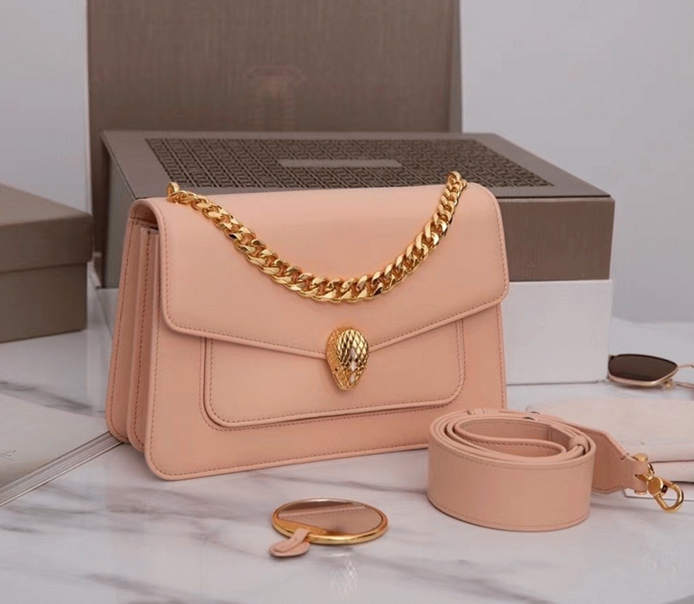 Fake Bv1g*ai Serpenti Forever Medium Crossbody Bag with Chain Nude