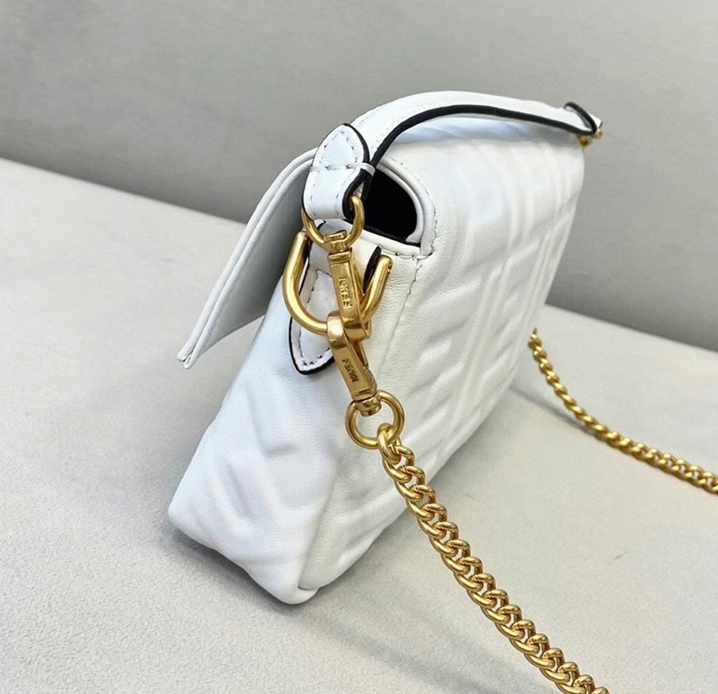 White FF Logo F**di Medium Baguette Replica Bag