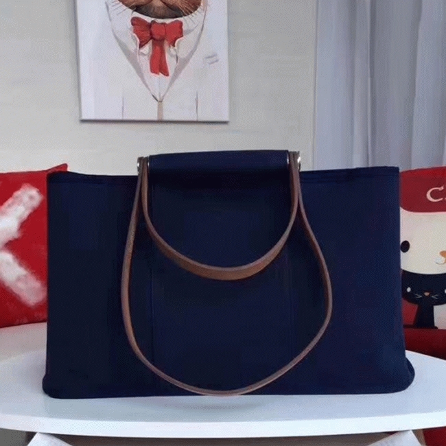 Dark Blue Canvas Knockoff H**me5 Cabag Elan Casual Tote