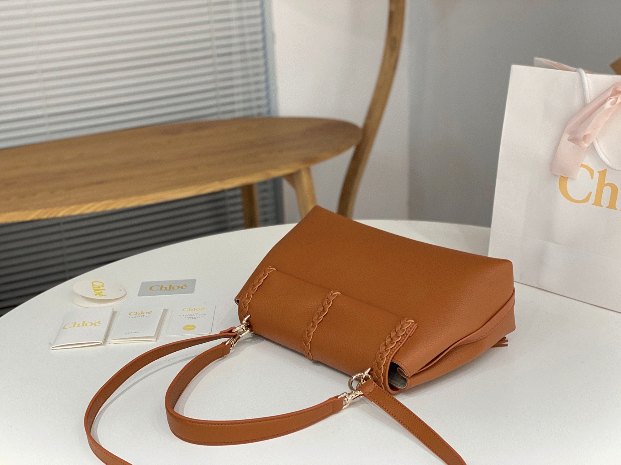 top quality fake Ch10e penelope medium shoulder bag in brown grained calfskin