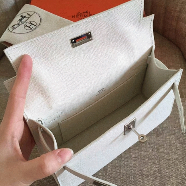 White Epsom Fake H**me5 Kelly Pochette Clean Look Mini Bag