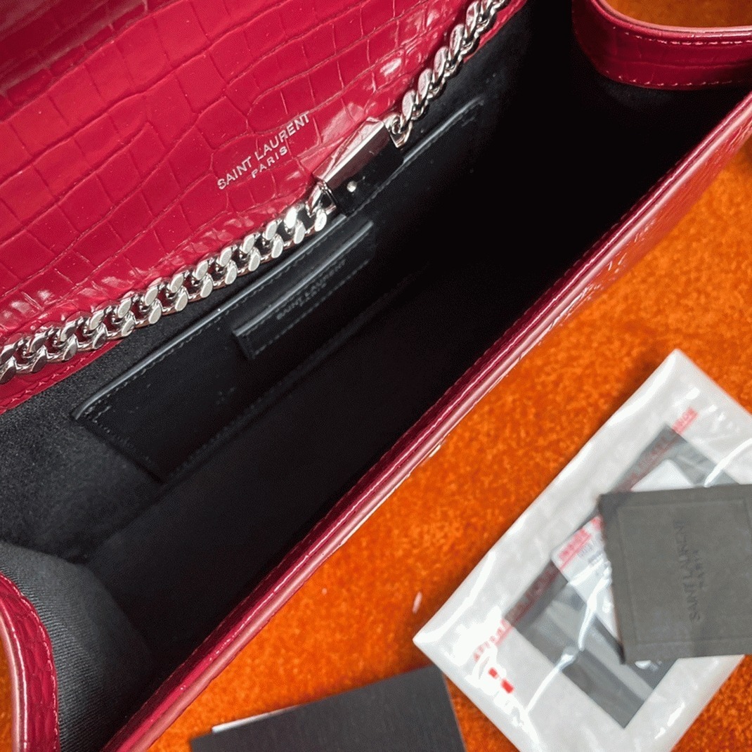 Fake Sa1nt Lau*nt Kate Medium Tassel Bag Red Crocodile-embossed Leather