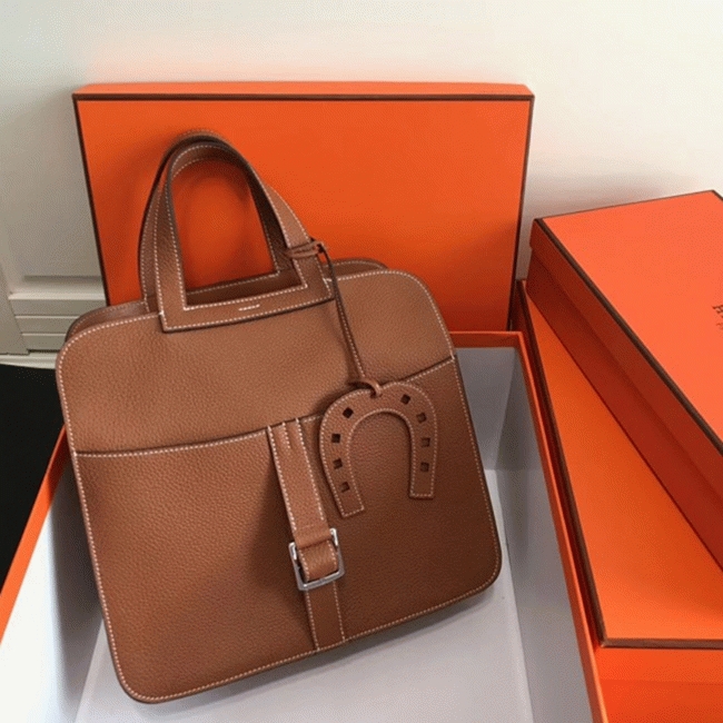 Brown Knockoff H**me5 Halzan Classic Leather Handbag