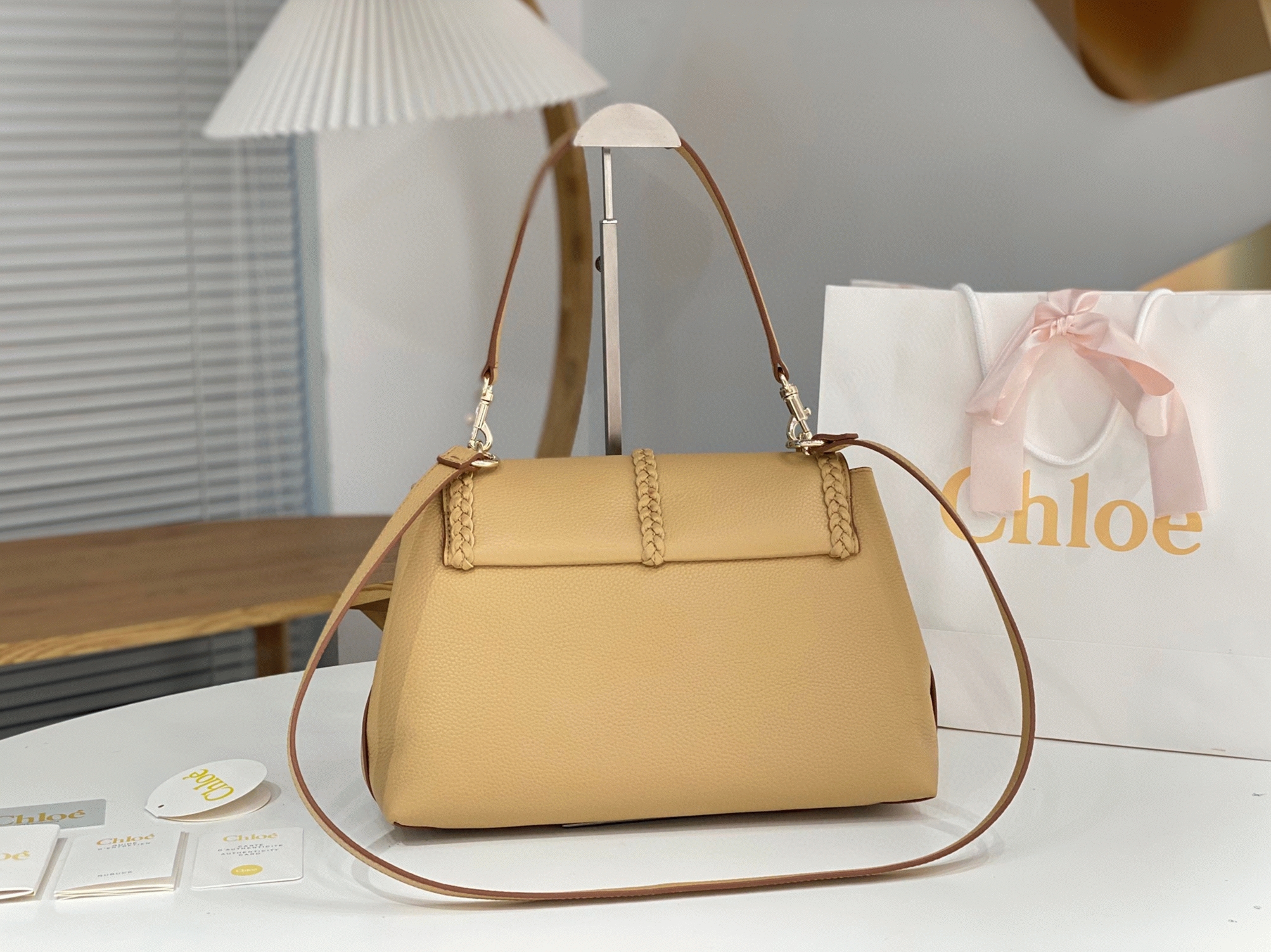 top quality replica Ch10e penelope medium shoulder bag in beige grained calfskin