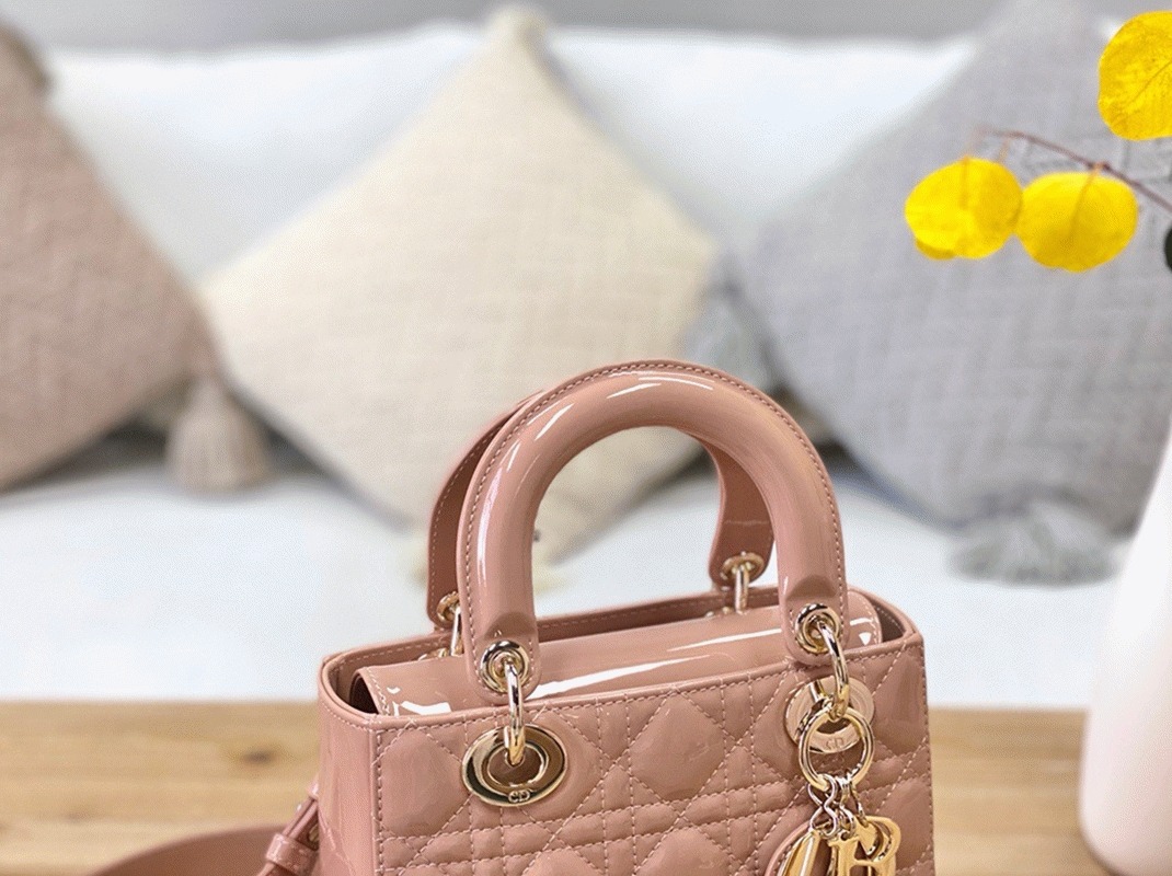 D10r Small Lady D10r Bag Faux in Powder Patent Cannage Calfskin
