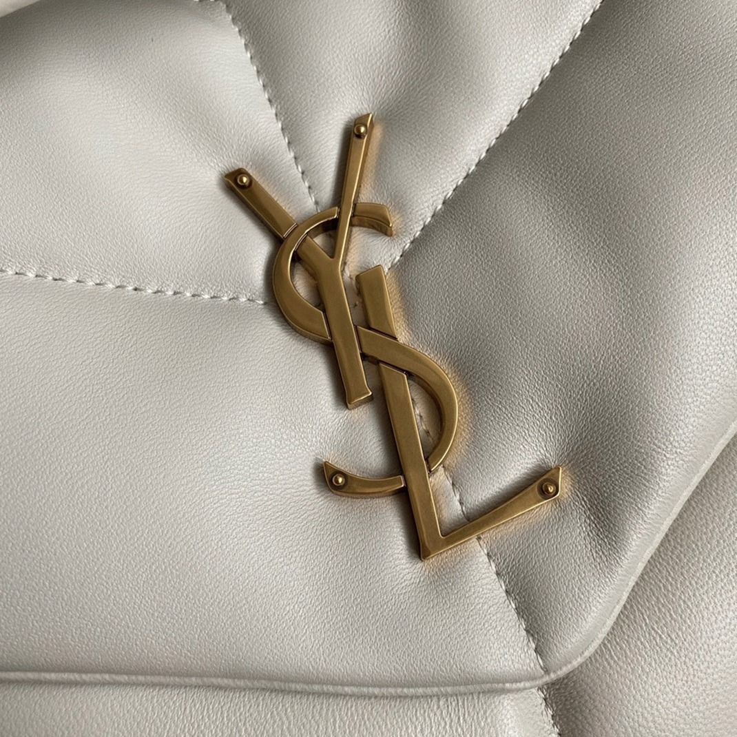 Sa1nt Lau*nt Puffer Medium Chain Bag White Lambskin
