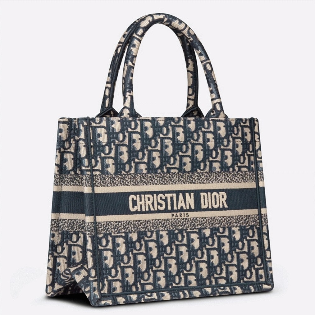 D10r Small Book Tote Bag Replica in Blue D10r Oblique Embroidery
