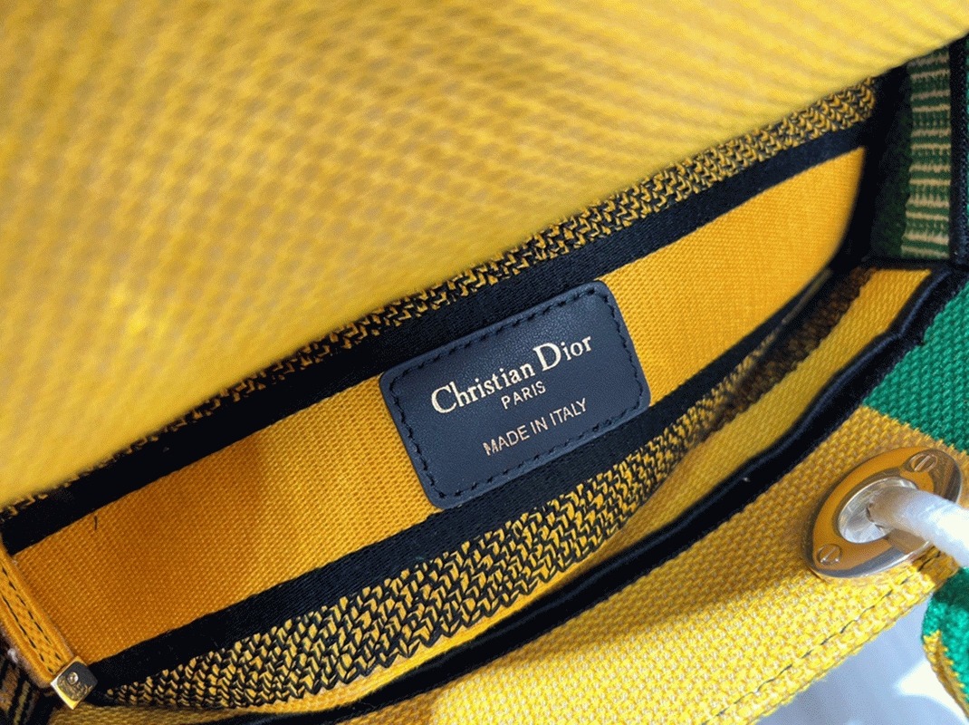 D10r Lady D-Lite Medium Bag Fake in Yellow Green D-Flower Pop Embroidery