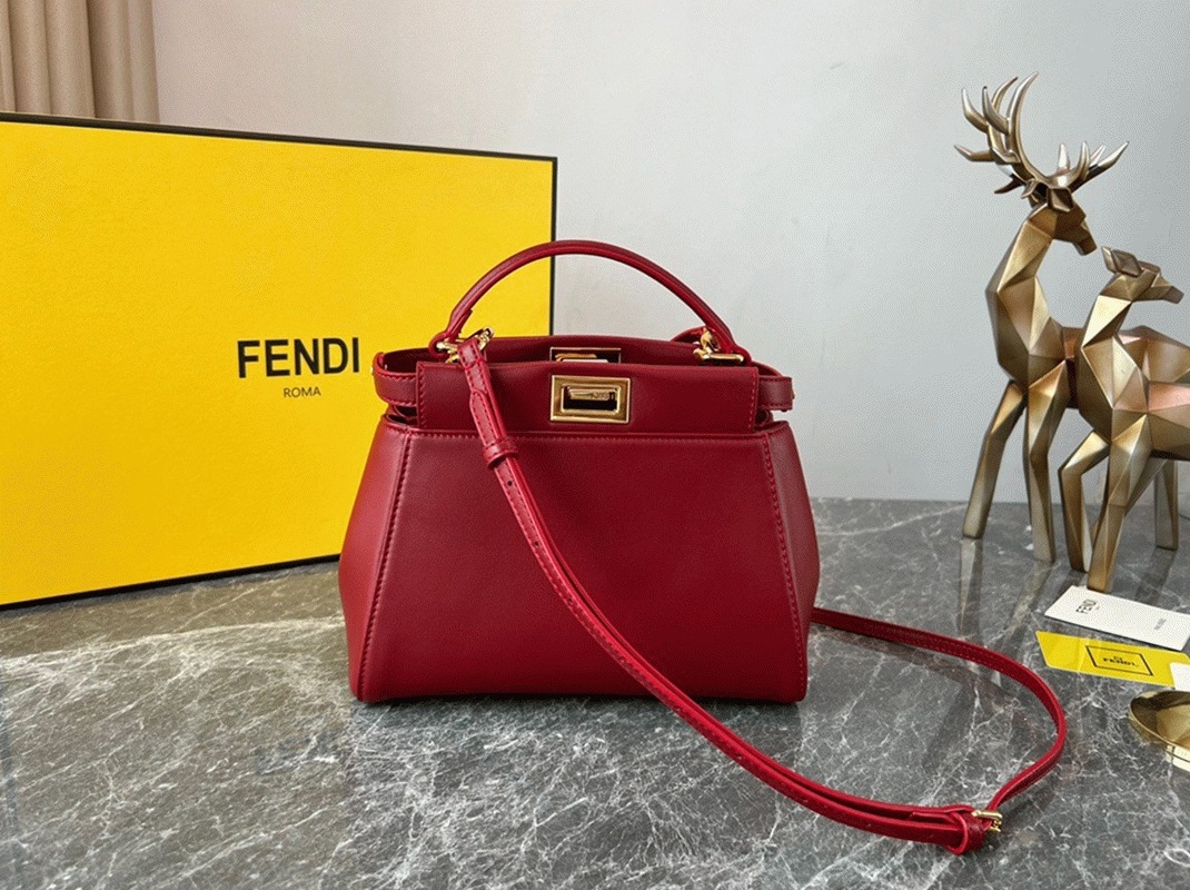 Top Quality Knockoff F**di Peekaboo Mini Bag In Red Nappa Leather