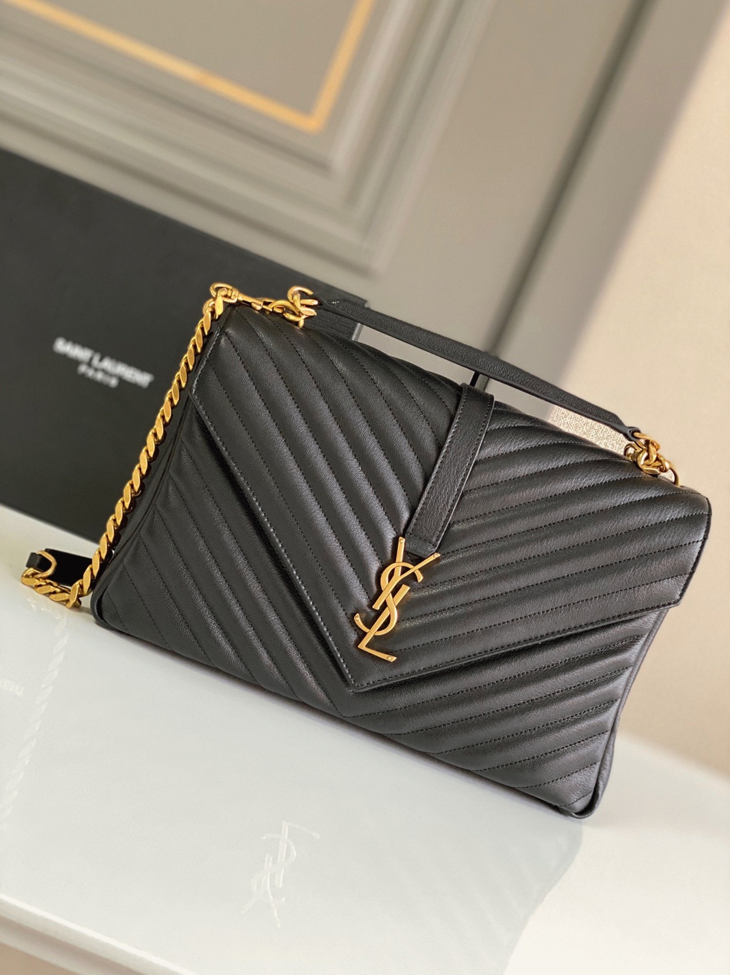 Replica Sa1nt Lau*nt College Large Chain Bag Black