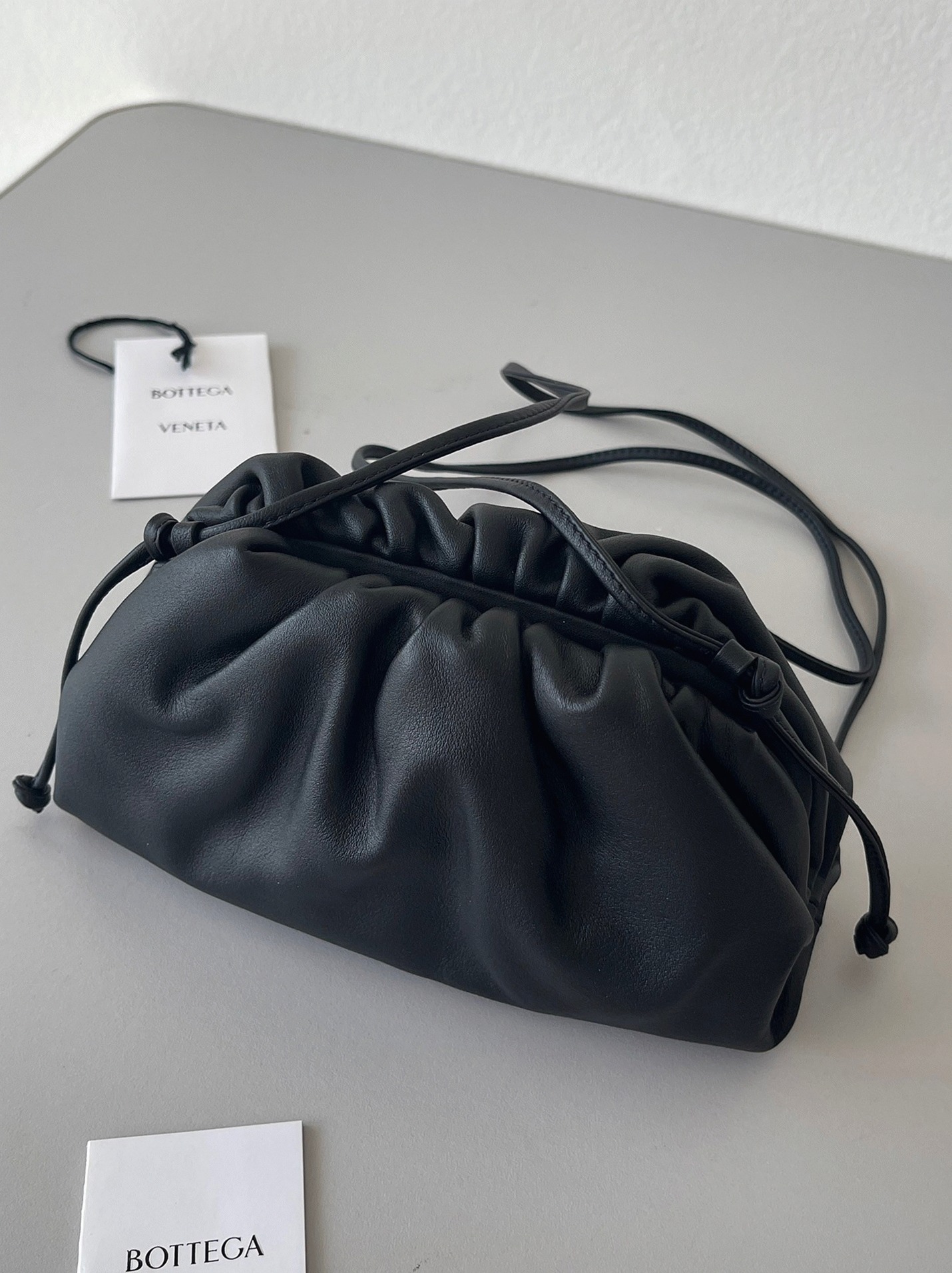 Knockoff B0tt*ga Ven*ta Mini Pouch with Strap Black