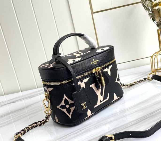 L0vis Vvtt0n Bicolor Monogram Empreinte Vanity PM Bag In Black And Beige