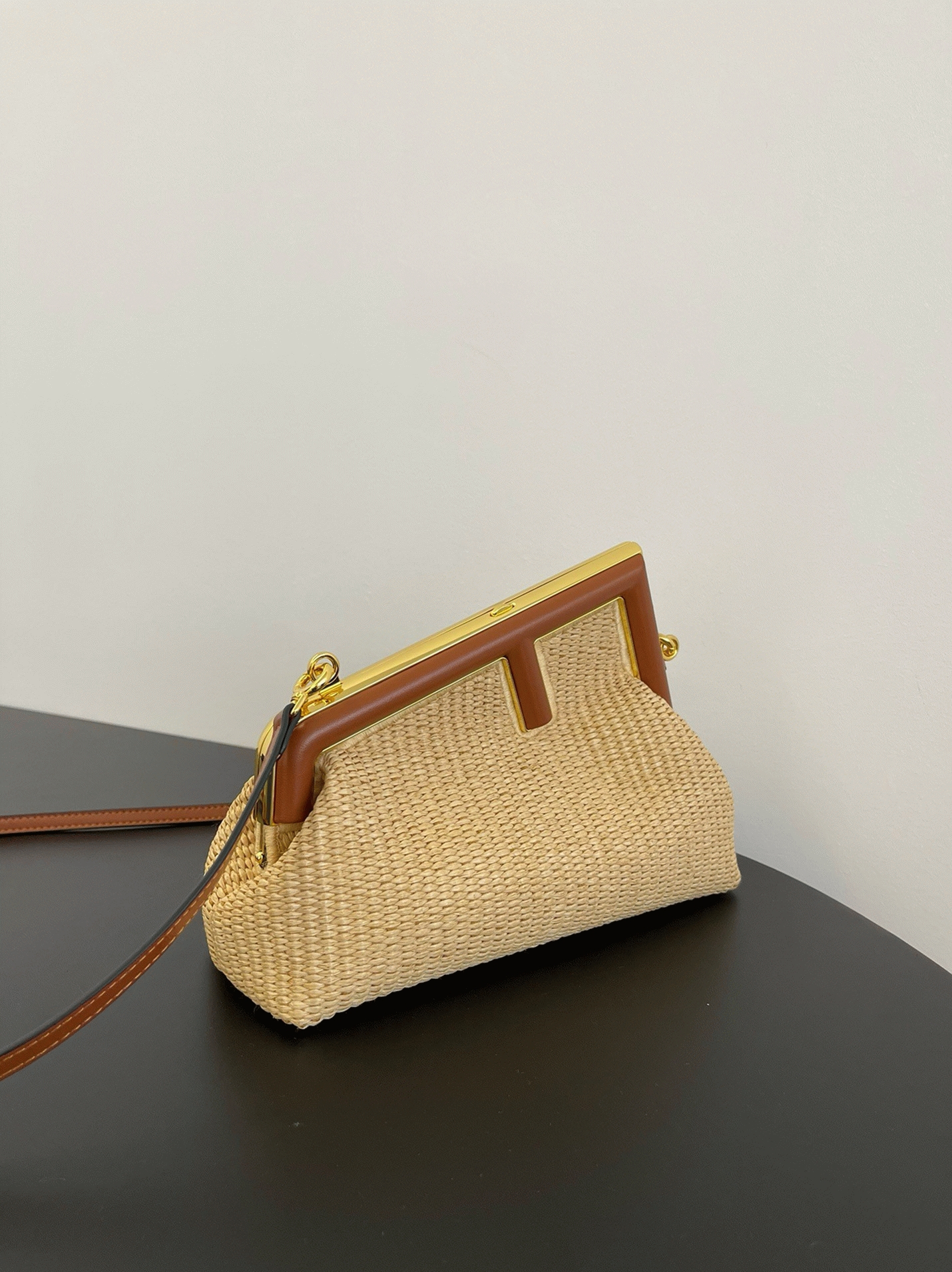 Top Quality Fake F**di First Small Bag in Natural Raffia Straw