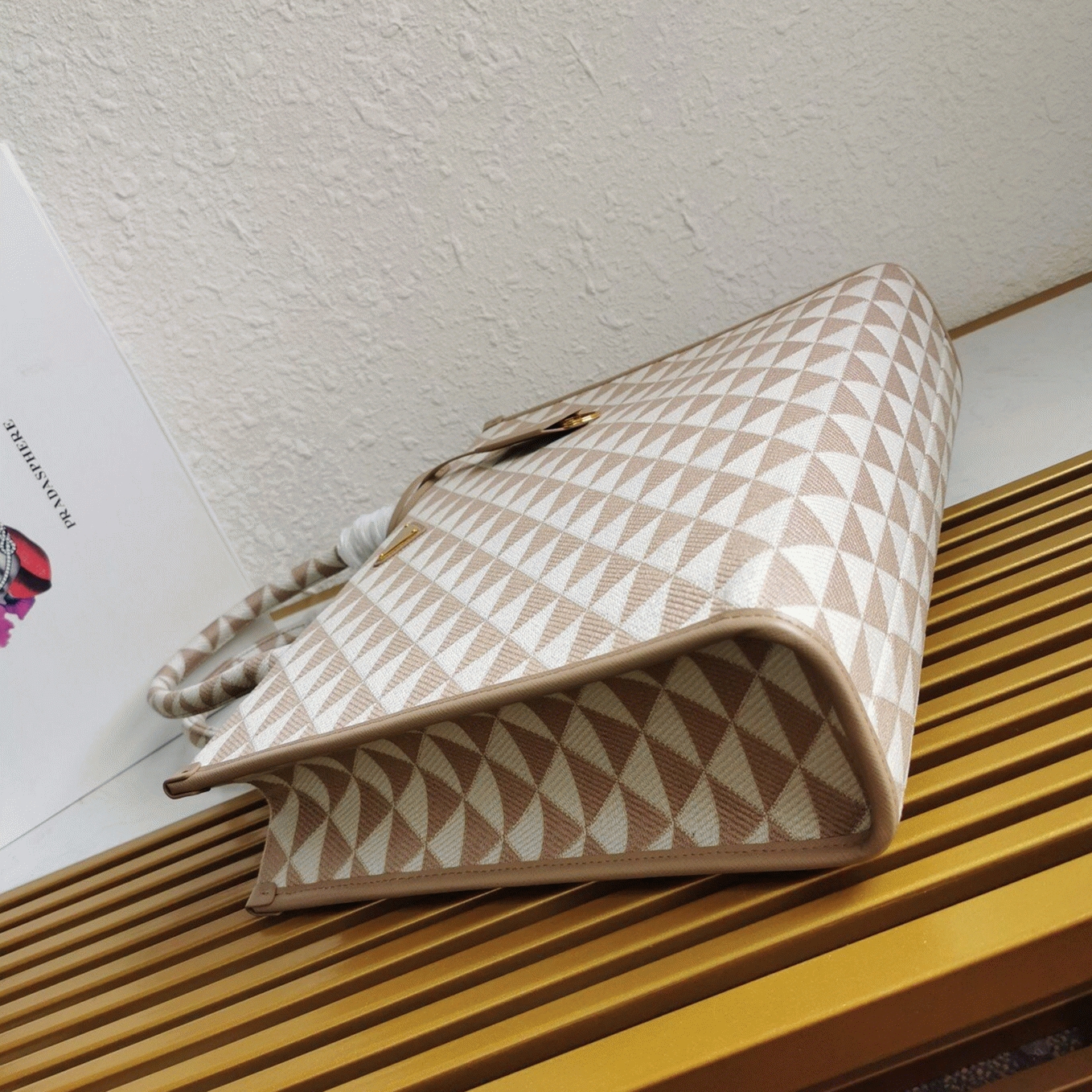 Pra*a Symbole Small Bag Fake in Beige/White Jacquard Fabric