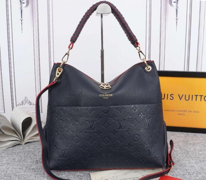 L0vis Vvtt0n Monogram Empreinte Leather Maida Hobo In Navy Blue