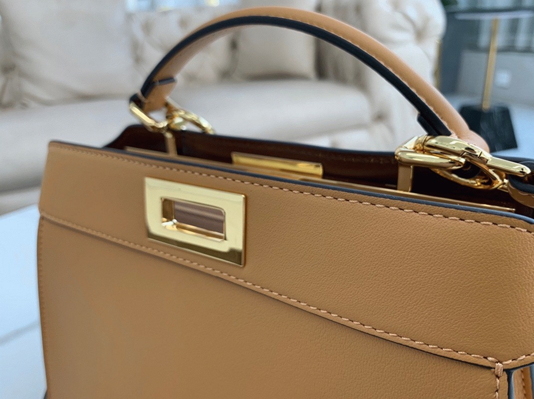 Top Quality Fake F**di Peekaboo ISeeU Small Bag In Beige Calfskin
