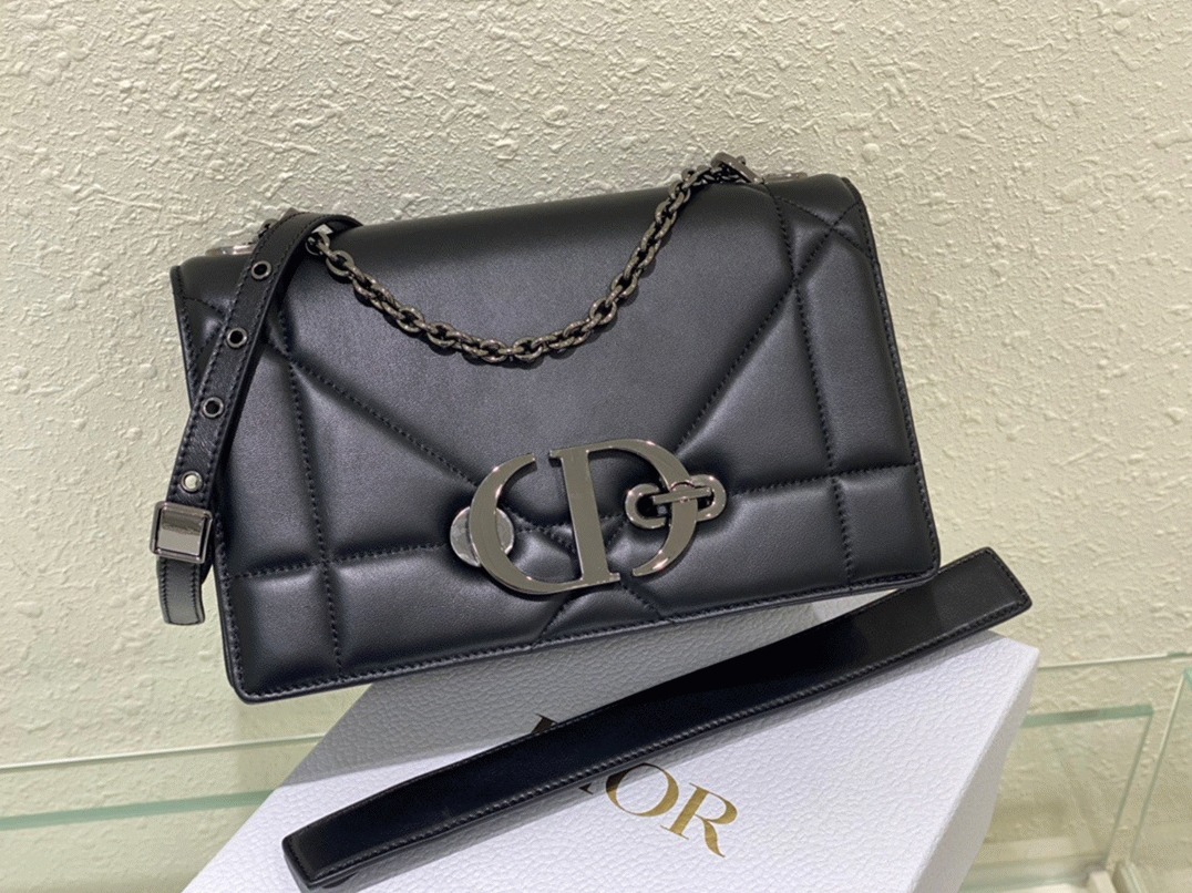 D10r 30 Montaigne Chain Bag with Handle Fake in Black Lambskin