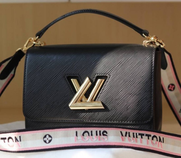 L0vis Vvtt0n Epi Leather Twist MM Bag Black With Jacquard Strap