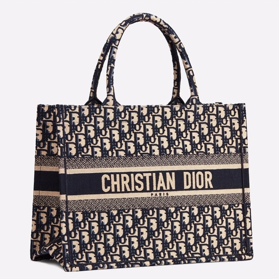 D10r Medium Book Tote Bag Replica in Blue D10r Oblique Embroidery