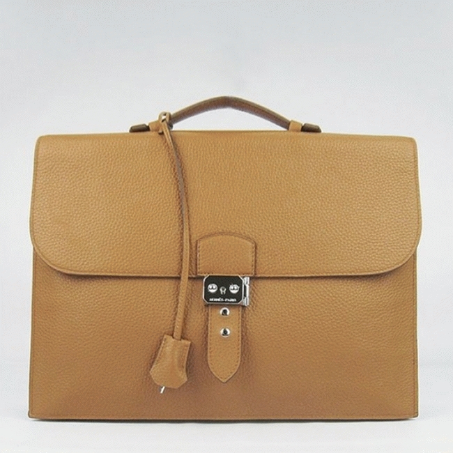 Brown Calf Leather Fake H**me5 Sac A Depeches 38cm Briefcase