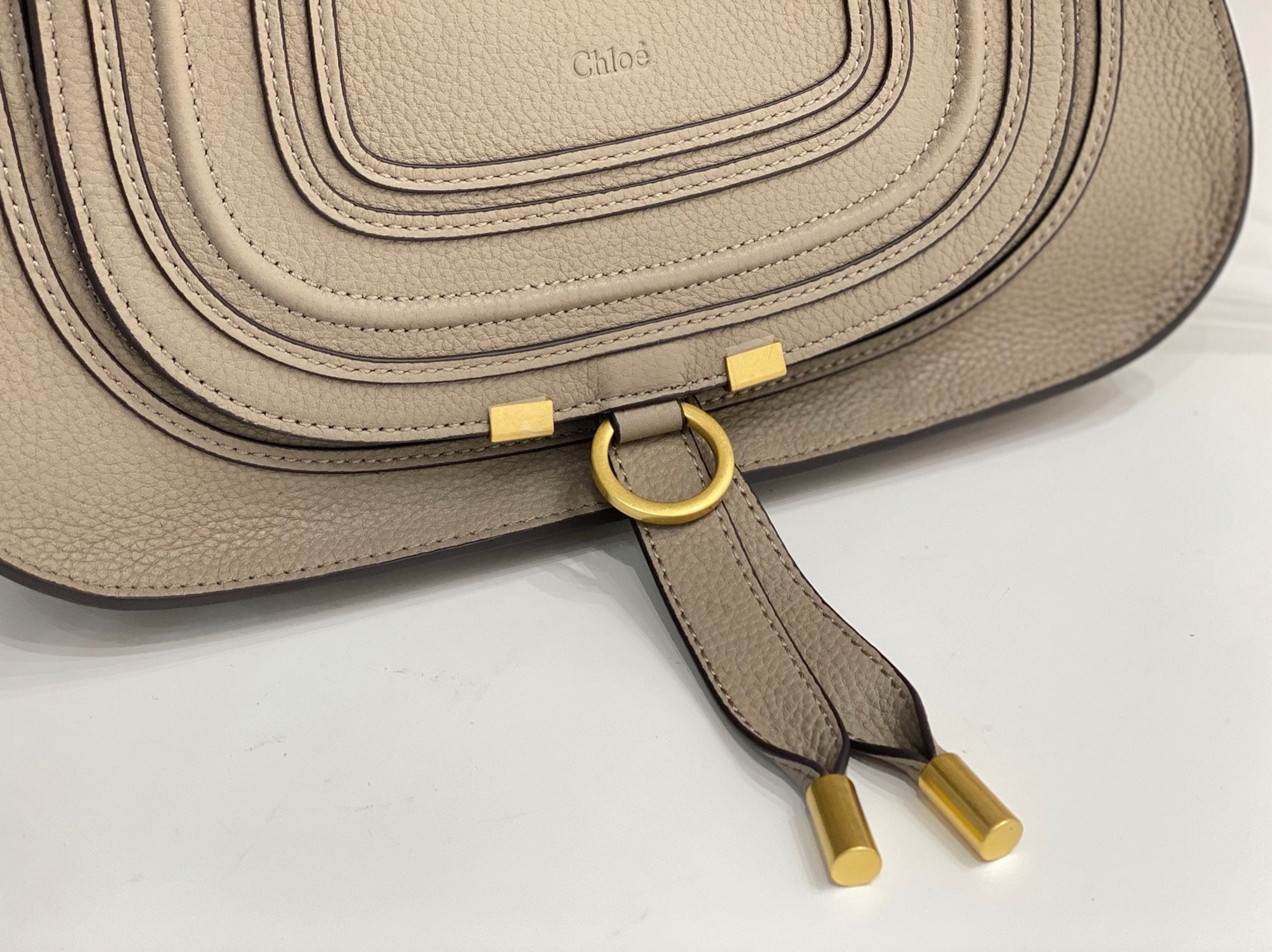 top quality faux Ch10e marcie small double carry bag in sand grained leather
