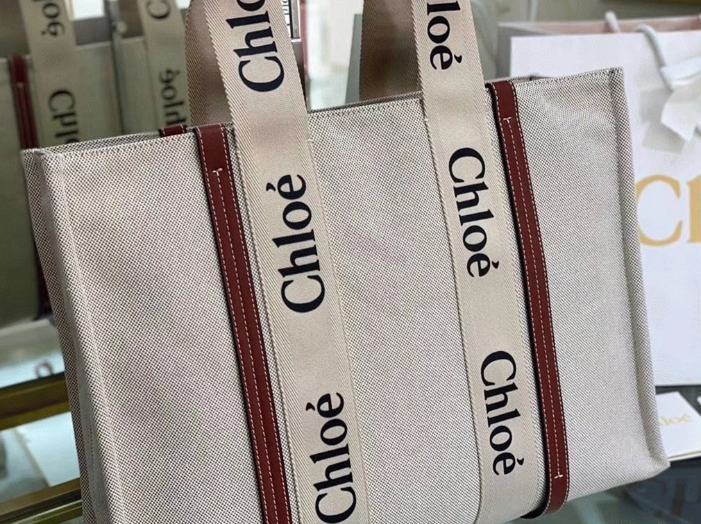 top quality imitation Ch10e large woody tote bag in canvas with brown leather strips