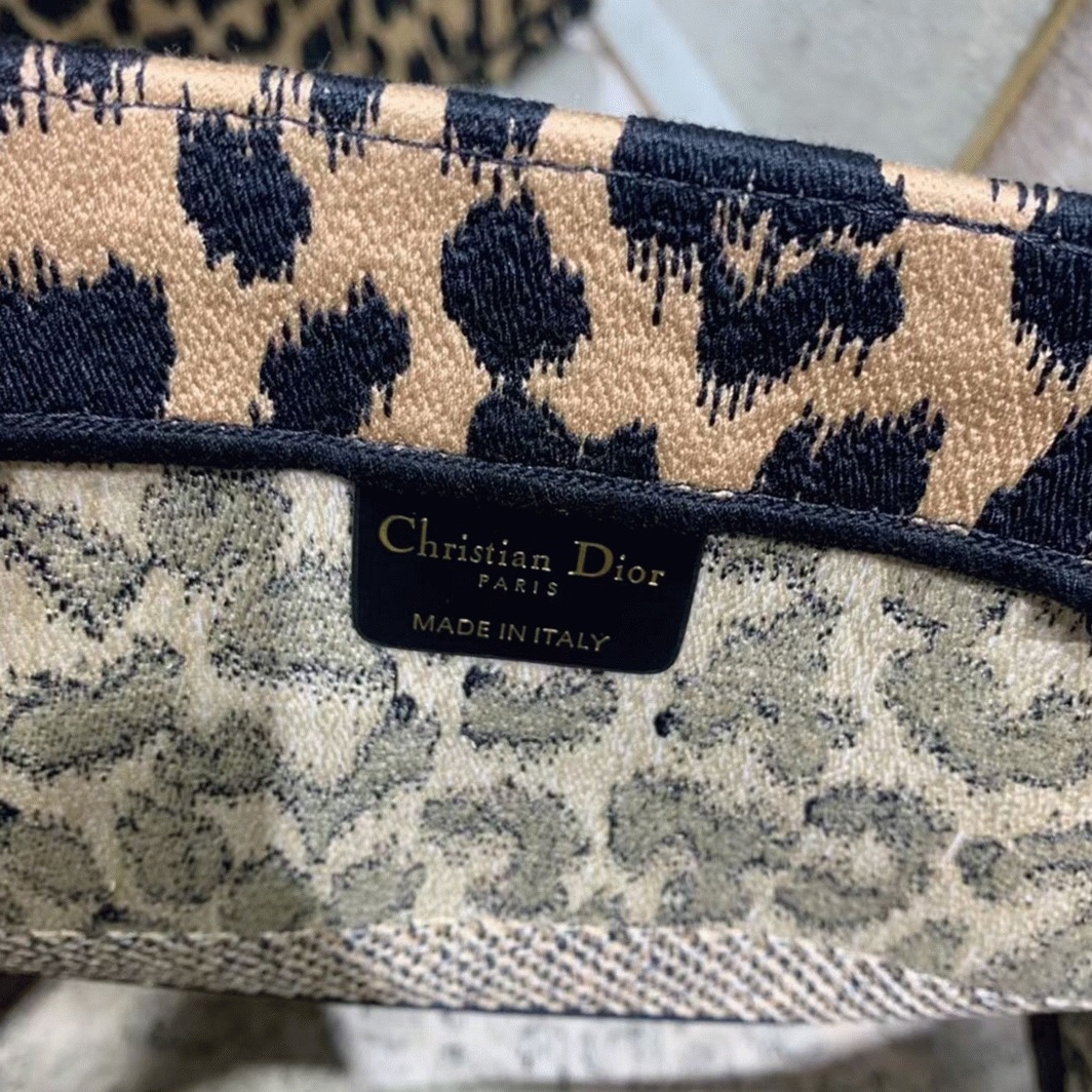 D10r Large Book Tote Bag Fake in Beige Multicolor Mizza Embroidery