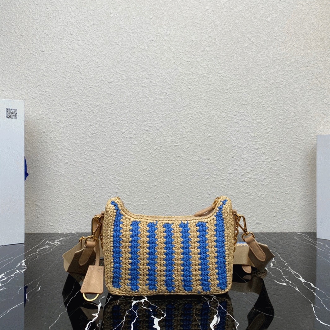 Pra*a Re-Edition Bag Fake in Beige and Blue Stripe