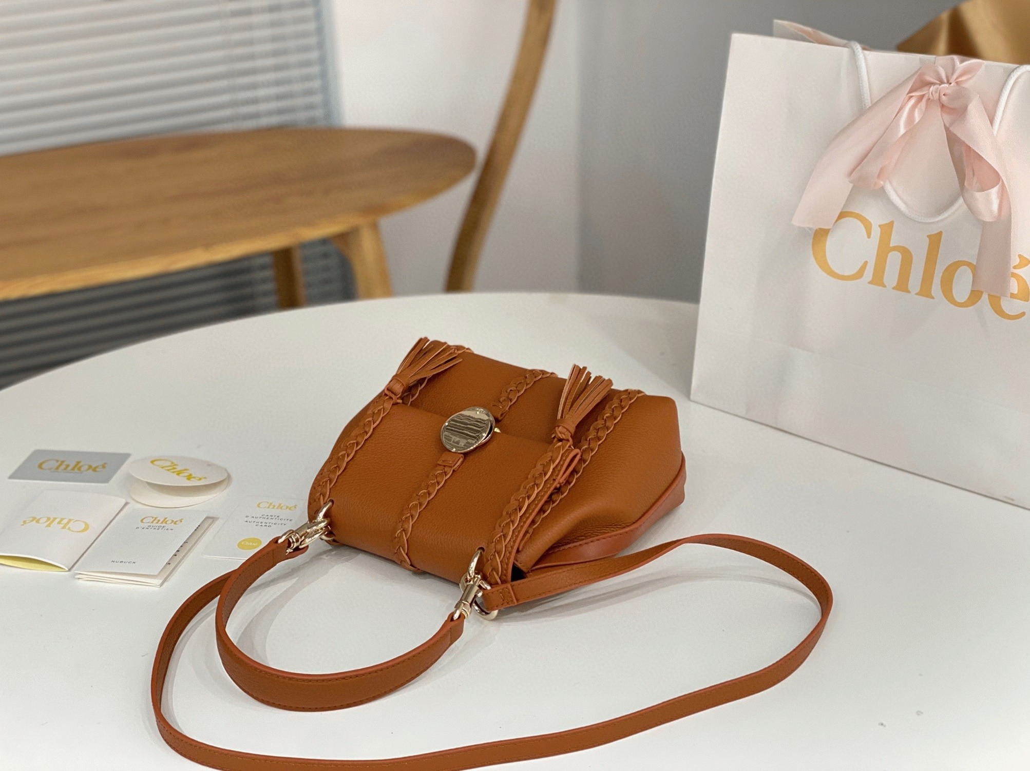 top quality fake Ch10e penelope small shoulder bag in brown grained calfskin
