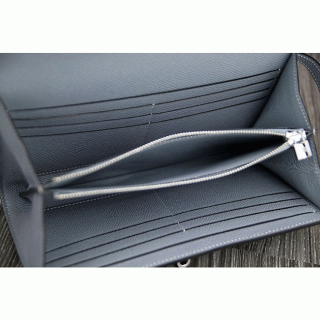 Blue lin knockoff H**me5 Kelly Longue wallet