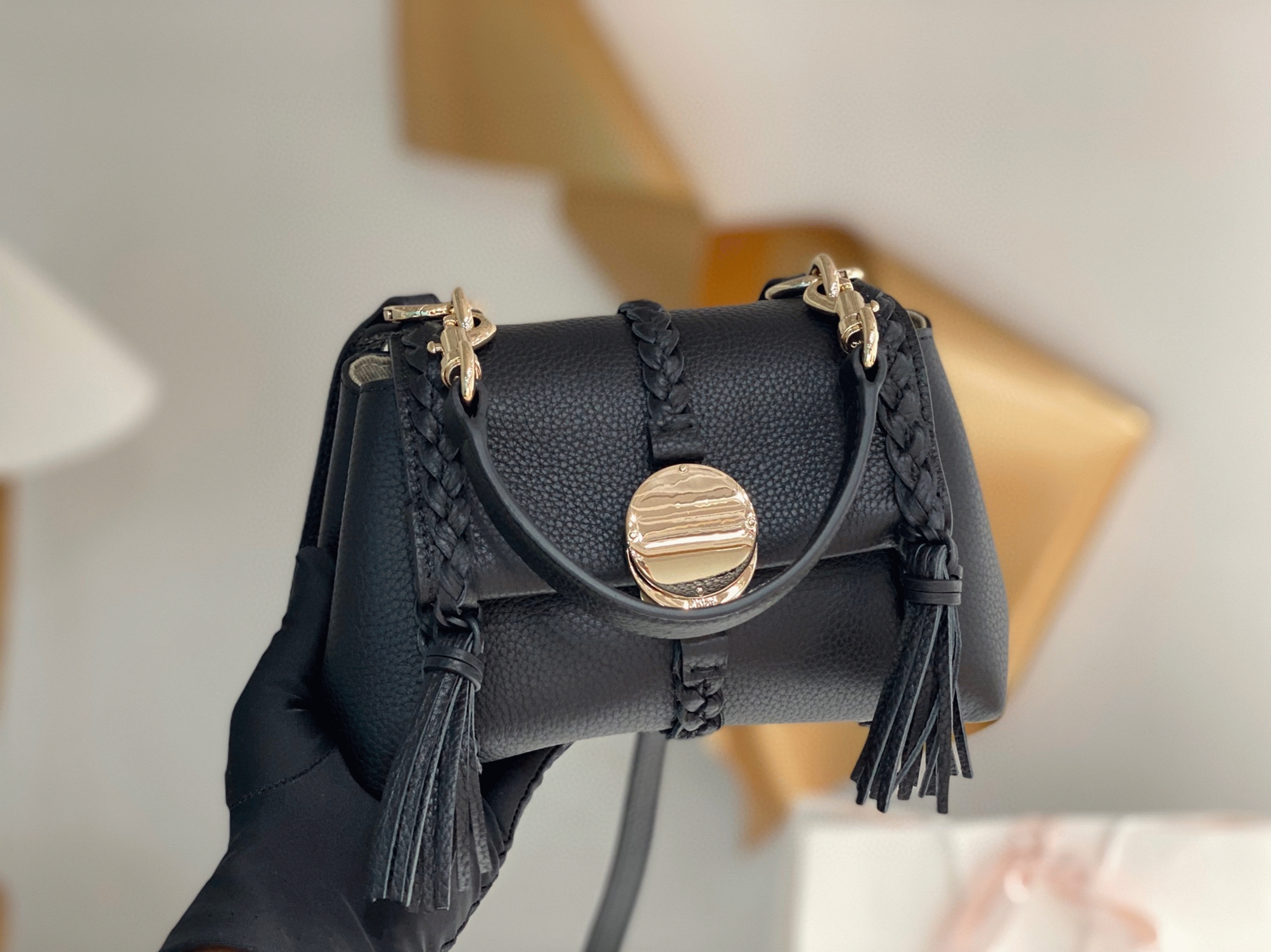 top quality fake Ch10e penelope mini shoulder bag in black grained calfskin