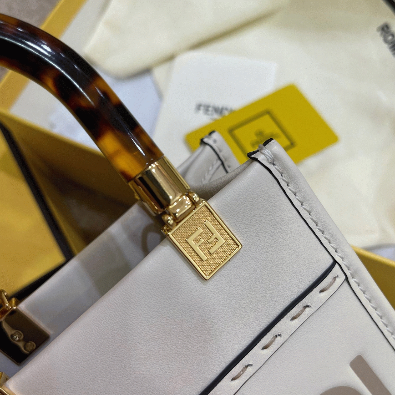 Top Quality Replica F**di Mini Sunshine Shopper Bag In White Leather