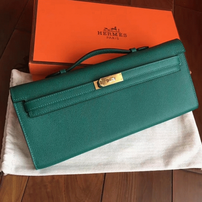Malachite Epsom Fake H**me5 Kelly Cut Clutch Fashion Purse