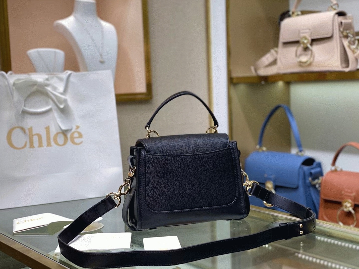 top quality replica Ch10e mini tess day bag in black grained leather