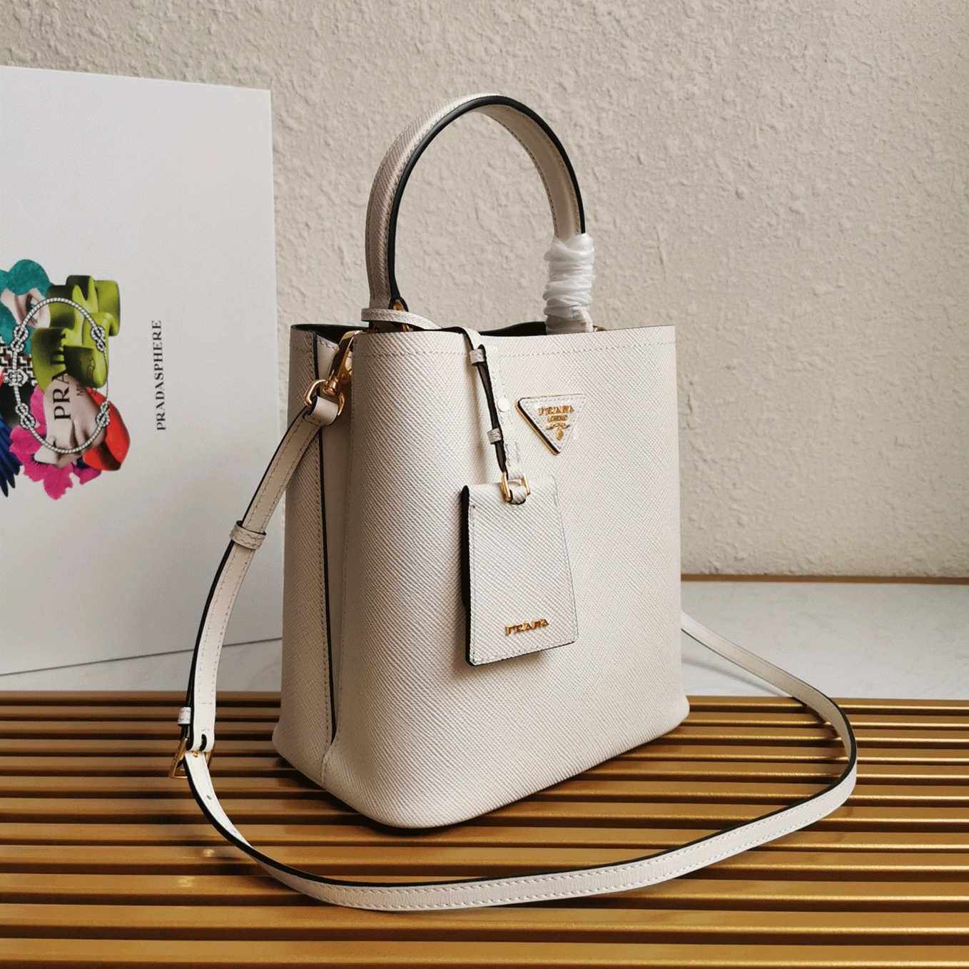 White Pra*a Medium Panier Bag Replica
