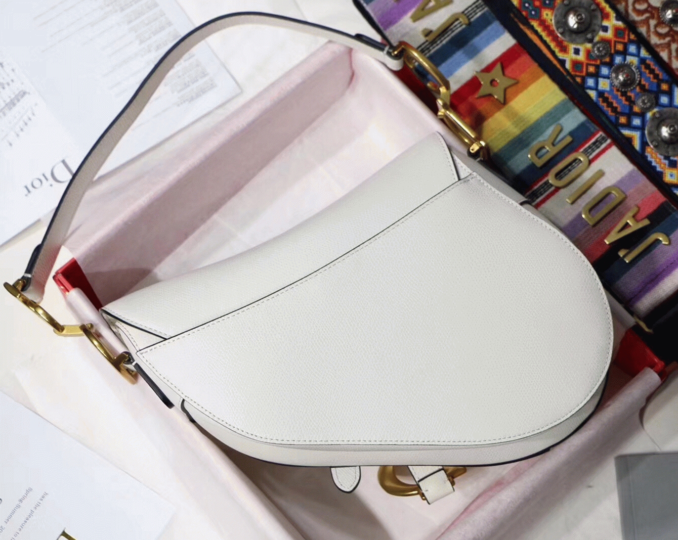 D10r Saddle Bag Replica in White Grained Calfskin