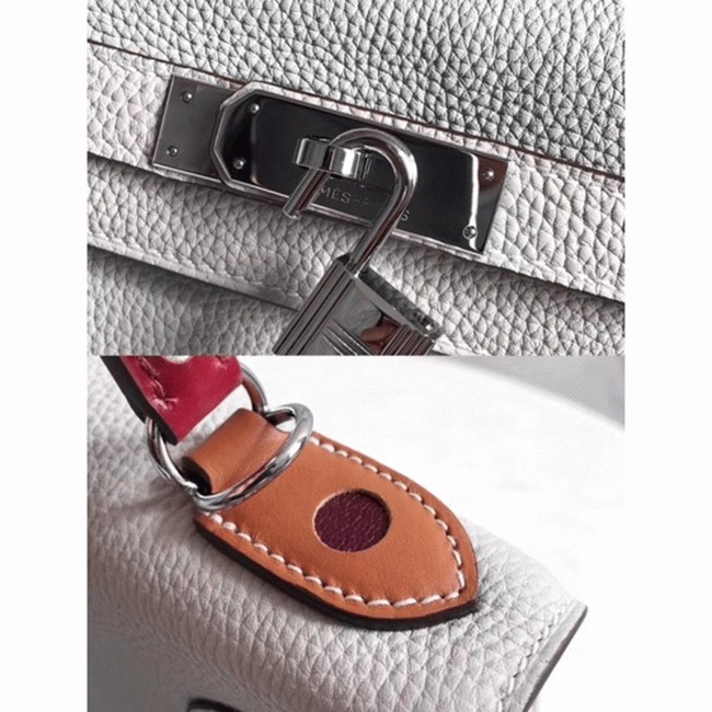 White H**me5 Kelly 28cm Knockoff Bag with Zigzag Handle