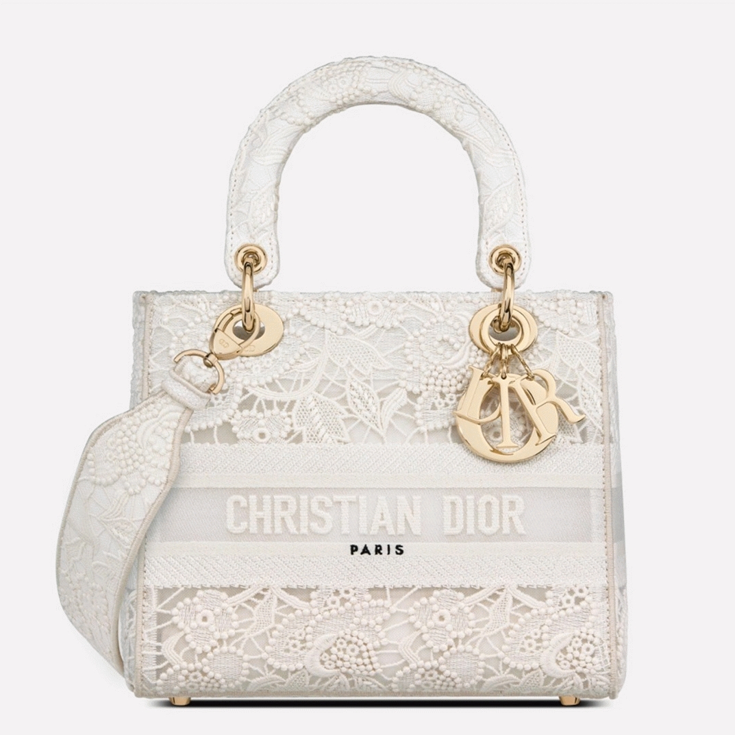 D10r Lady D-Lite Medium Bag Fake in Embroidery with Macrame Effect