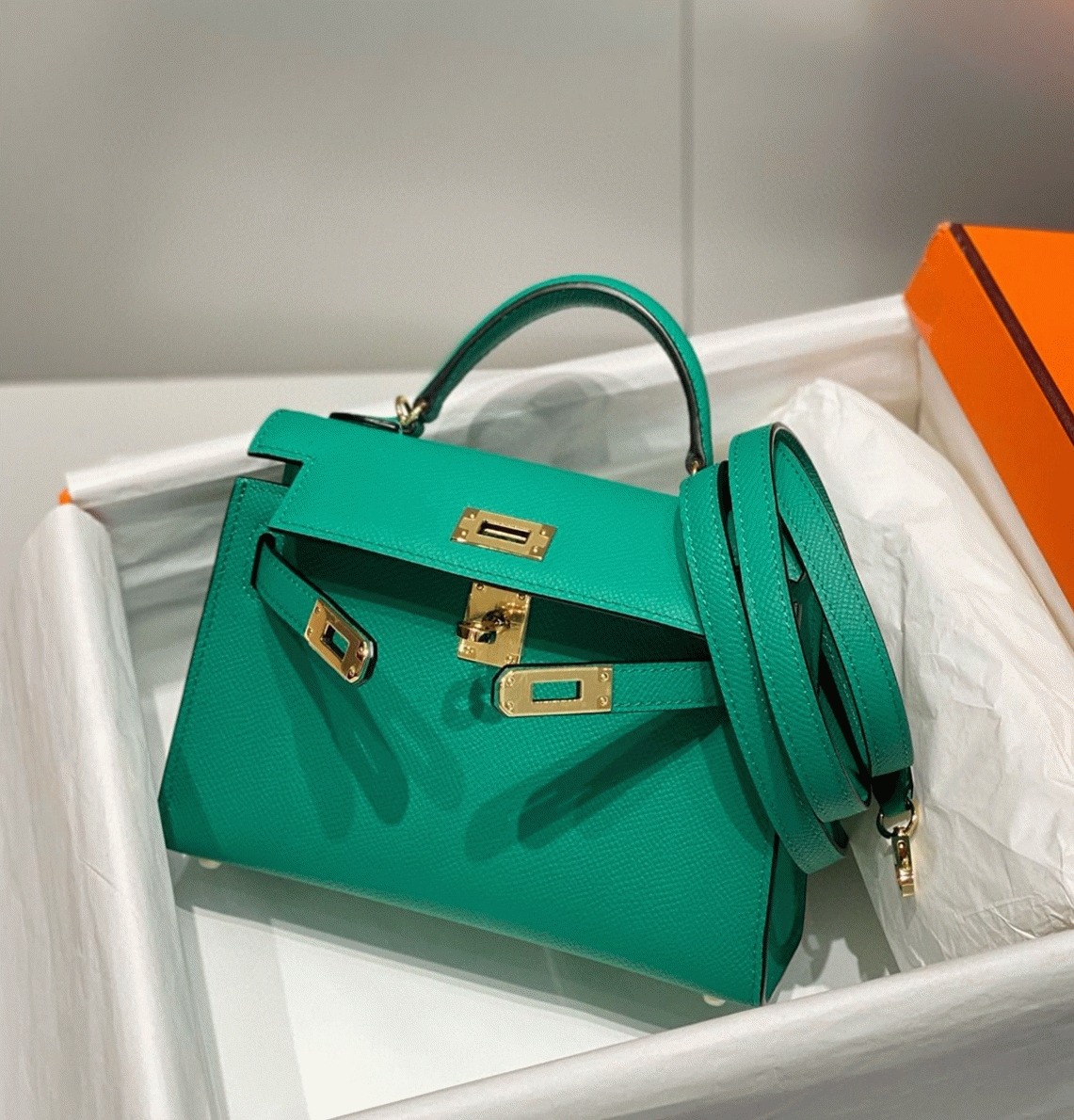 H**me5 Kelly Mini II Bag Fake in Vert Jade