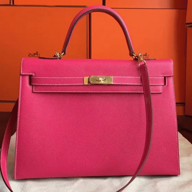 Rose Tyrien Epsom Fake H**me5 Kelly 32cm Sellier Bright Tote