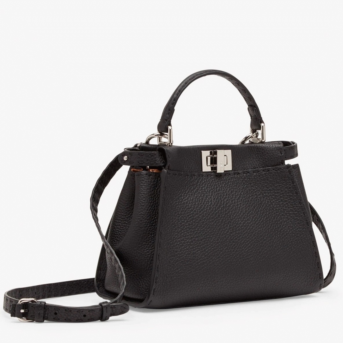 Top Quality Replica F**di Peekaboo Mini Selleria Bag In Black Romano Leather