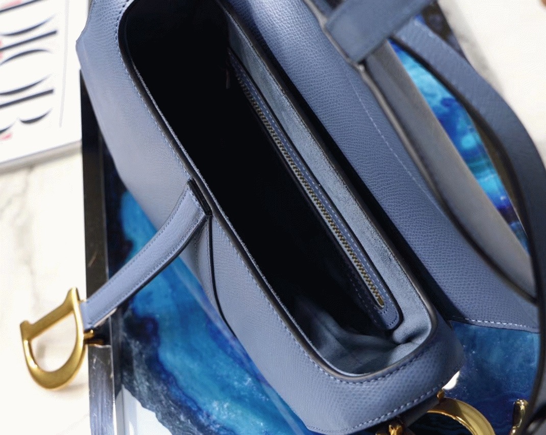 d10r saddle bag knockoff in De*1m blue grained calfskin