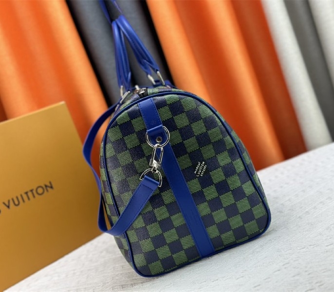 L0vis Vvtt0n Damier Heritage Canvas Keepall Bandouliere 45 In Blue Green