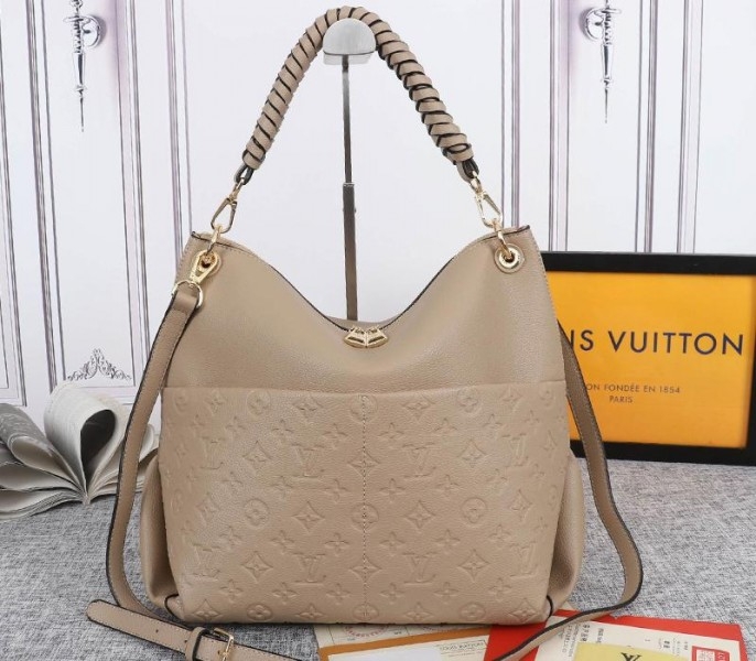 L0vis Vvtt0n Monogram Empreinte Leather Maida Hobo In Tourterelle Gray