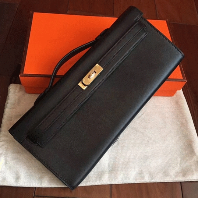 Black Swift Fake H**me5 Kelly Cut Clutch Elegant Clutch