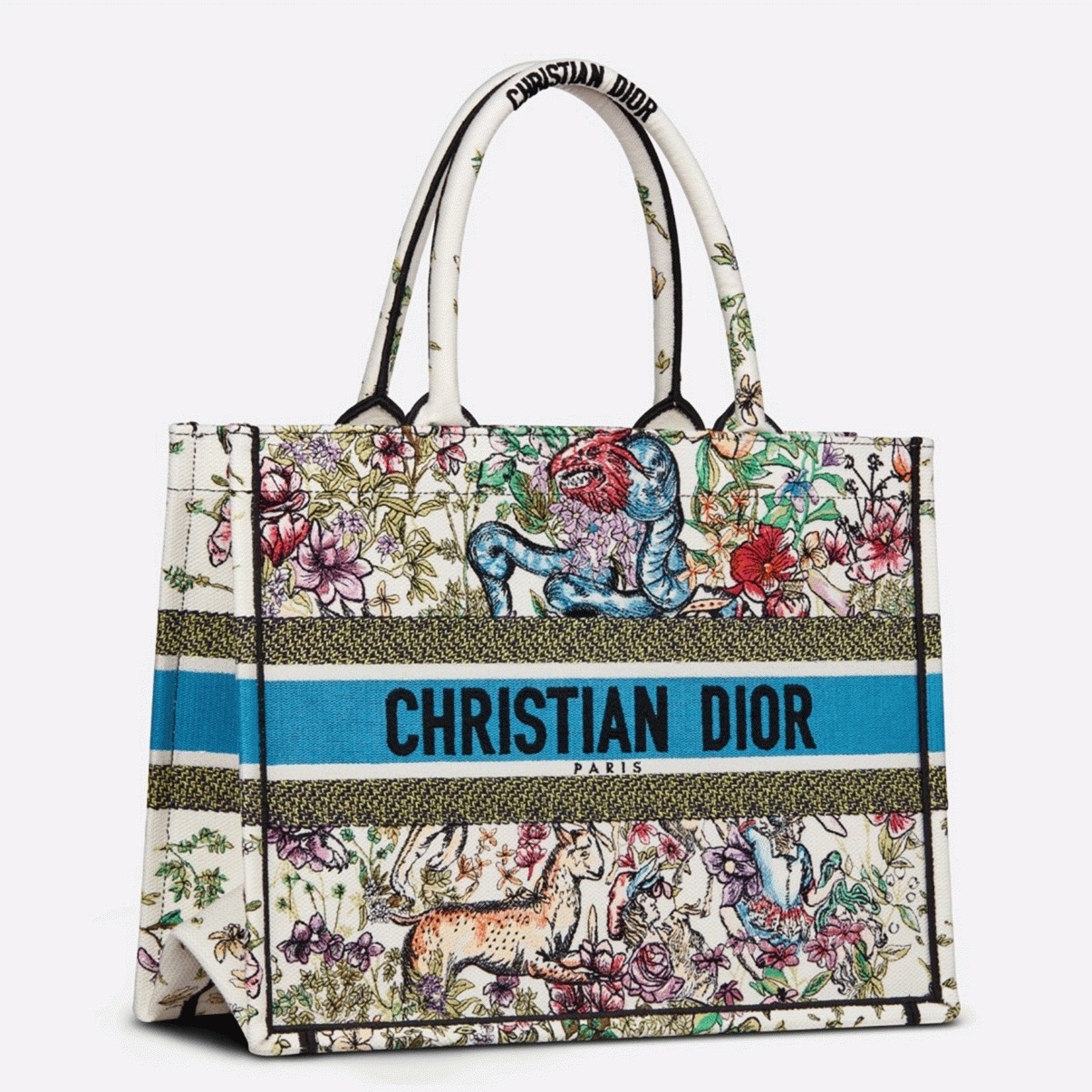 D10r Large Book Tote Bag Knockoff in Latte D-Constellation Embroidery
