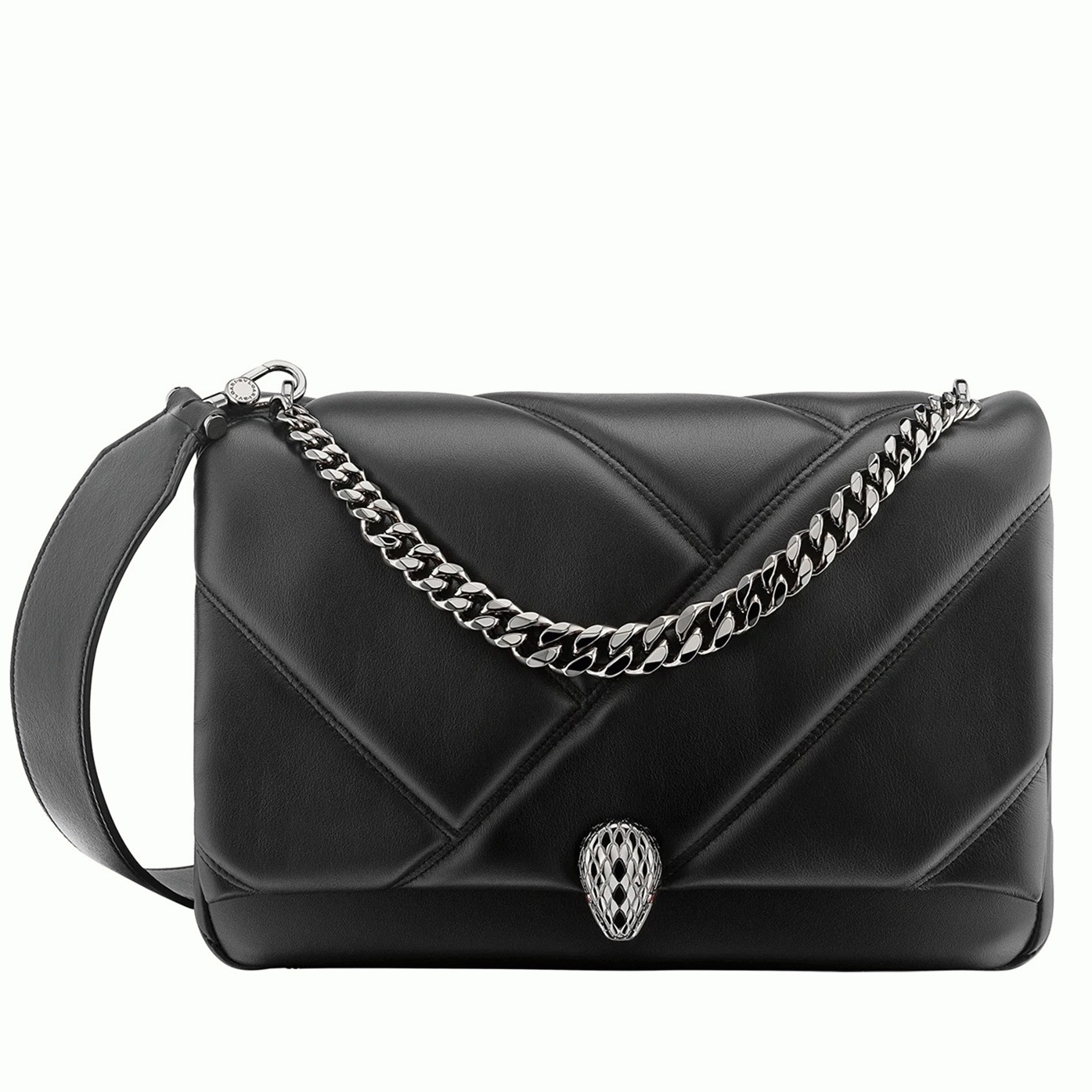 Knockoff Bv1g*ai Serpenti Cabochon Medium Bag Black Calfskin