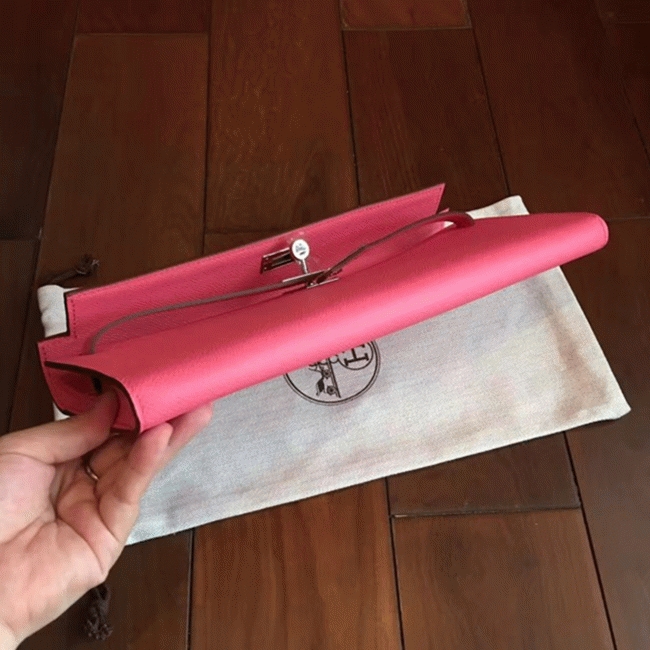 Rose Lipstick Epsom Imitation H**me5 Kelly Cut Clutch Stylish Bag